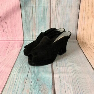 Black classified high heeled peep toe slip on sandals